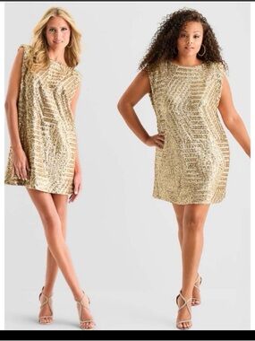 NWT Bob Mackie Gold Sequin Shift Dress 10